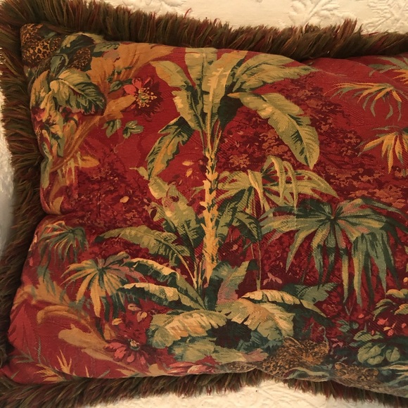 Red & greens tropical print pillow. - Picture 4 of 4